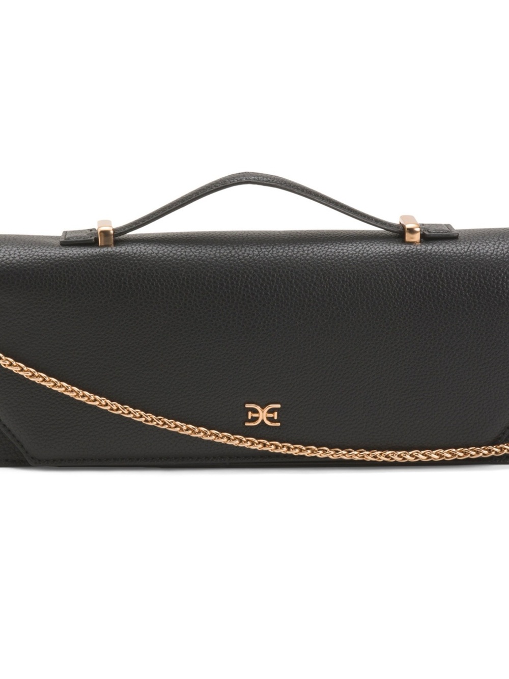 Sam Edelman Black Leather Clutch with Gold Chain